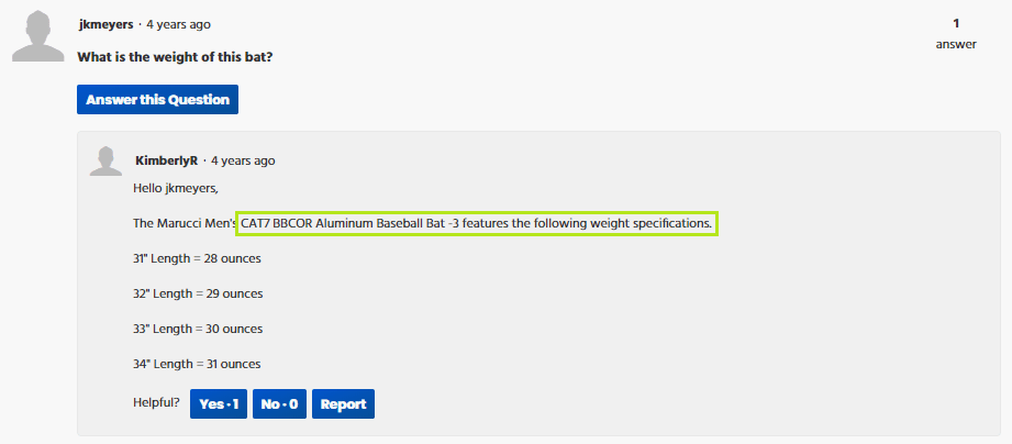 Academy Sports + Outdoors product Q&A for Marucci Cat7