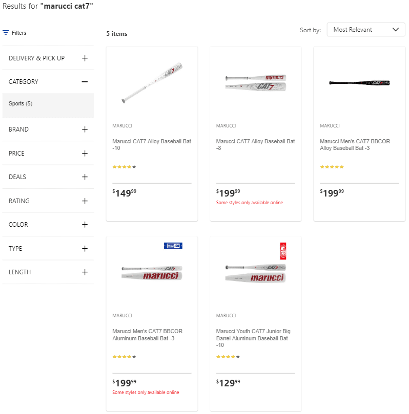 Academy Sports + Outdoors product review for Marucci Cat7 not found in Google index